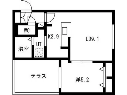 LIEN南郷13(1LDK/1階)の間取り写真