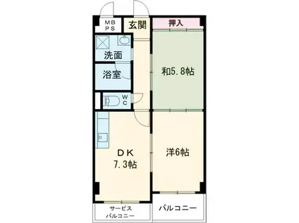 サングレイス山手館(2DK/3階)の間取り写真