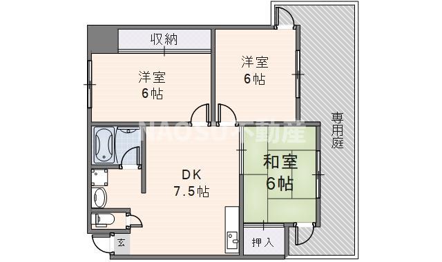 フリーディオ石切(3DK/1階)の間取り写真