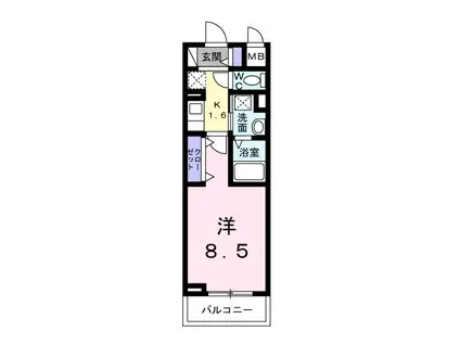 ヴェリーヌ(1K/1階)の間取り写真