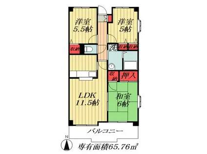 ベルグプレシャデス船橋(3LDK/3階)の間取り写真