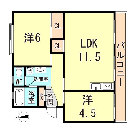 清水が丘コーポラス(2LDK/5階)の間取り写真
