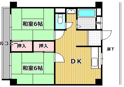 鳴尾ハイツ(2DK/2階)の間取り写真