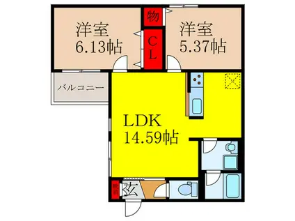 シェモア池田市豊島北(2LDK/3階)の間取り写真
