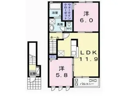 ブリアール白池Ⅱ(2LDK/2階)の間取り写真