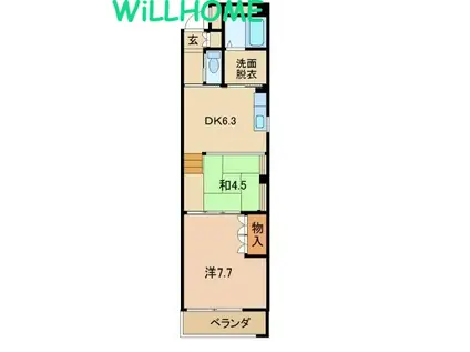 ヤマイチプラザ吉田II(2DK/4階)の間取り写真