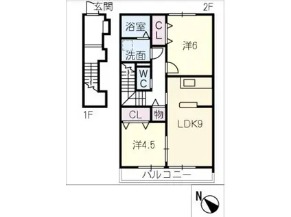 知多八幡アパート(2LDK/2階)の間取り写真