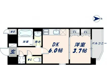 パラゴン布施駅前(1DK/10階)の間取り写真