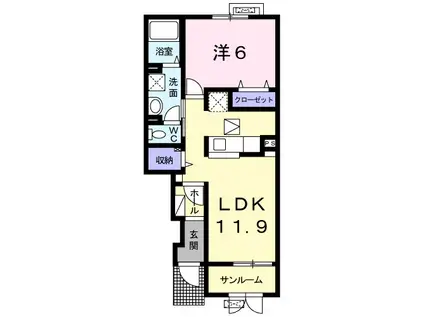 カルド・カーサ 山宮(1LDK/1階)の間取り写真