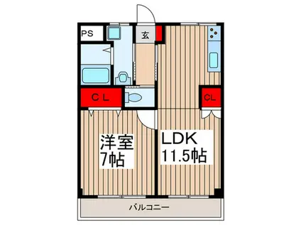 第五井上マンション(1LDK/1階)の間取り写真