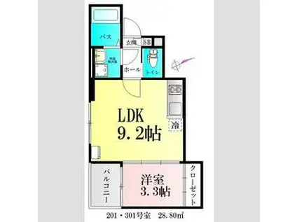 シャイニングパレス宮城野原(1LDK/2階)の間取り写真