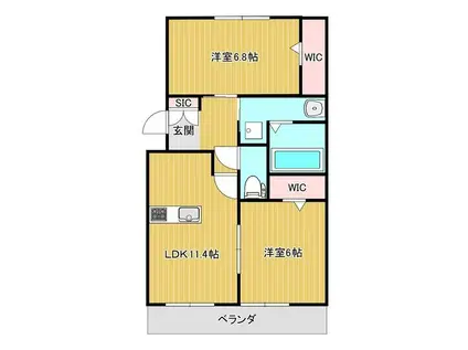ドルチェ美濃太田(2LDK/2階)の間取り写真