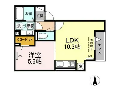 ルリアン中村(1LDK/1階)の間取り写真