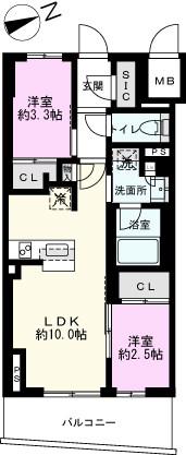 テラス北千住(2LDK/8階)の間取り写真