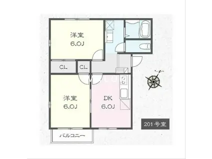 ベルハイツA棟(2DK/2階)の間取り写真