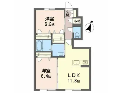 シャーメゾンヒルズI(2LDK/1階)の間取り写真