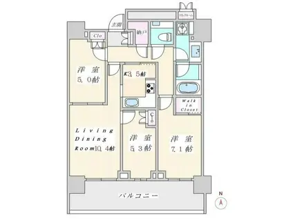 勝どきエリア  タワーマンション  高層階 眺望良好(3LDK/30階)の間取り写真