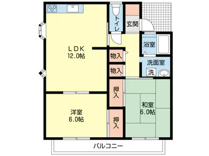 シャルム旭(2LDK/1階)の間取り写真