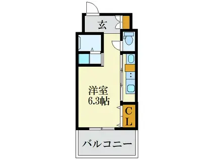 エンクレスト天神GLEE(ワンルーム/12階)の間取り写真