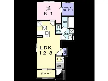 グランドゥール II(1LDK/1階)の間取り写真