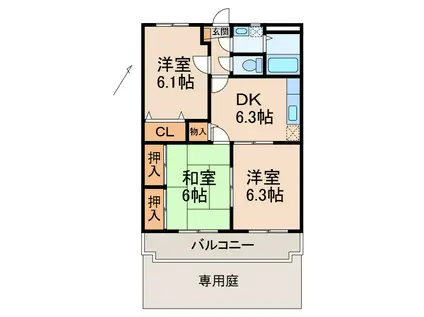 鯉田マンション(3DK/1階)の間取り写真