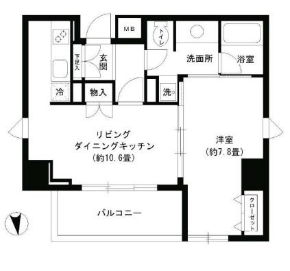 KDXレジデンス芝公園(1LDK/11階)の間取り写真