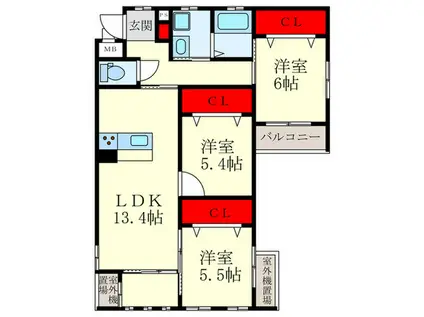 クローリス仙水(3LDK/2階)の間取り写真