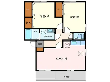 サンコート札木(2LDK/1階)の間取り写真