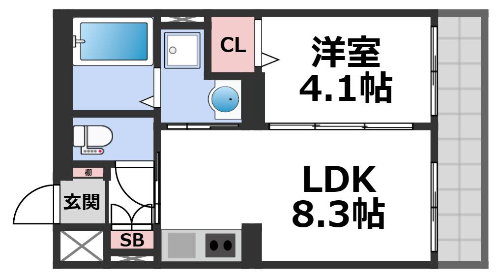 リアライズ長居公園通(1LDK/1階)の間取り写真