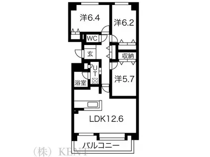 ウエストヒルコートII(3LDK/5階)の間取り写真