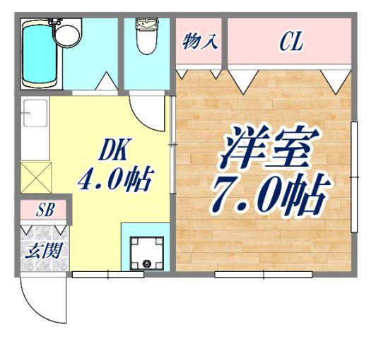 セジュール北町(1DK/2階)の間取り写真