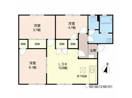 ヴィレッジヒルズB棟(3LDK/1階)の間取り写真