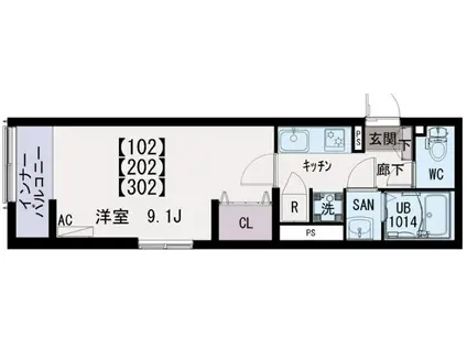 イクシオ東保木間(1K/1階)の間取り写真