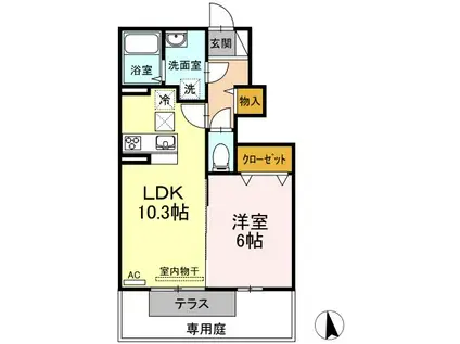 サンロード仏生山 C棟(1LDK/1階)の間取り写真