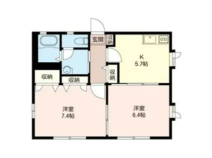 ＪＲ横浜線 淵野辺駅 徒歩13分 2階建 築24年(2K/1階)の間取り写真