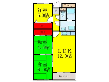 プランドール耳原(3LDK/4階)の間取り写真