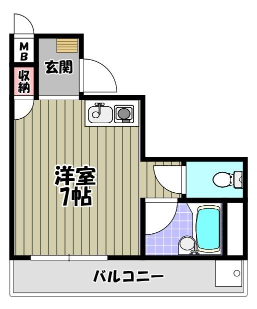 スカイ南花台(ワンルーム/6階)の間取り写真