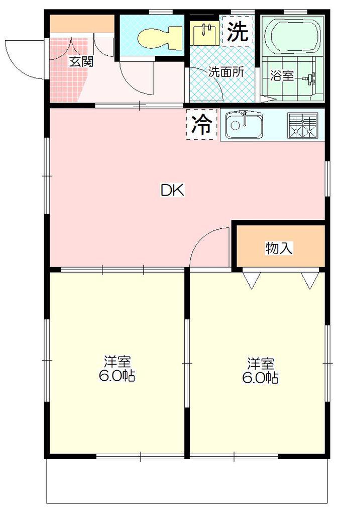 ハイツ波庵(2DK/1階)の間取り写真