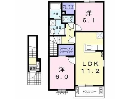 クラール名東 B(2LDK/2階)の間取り写真