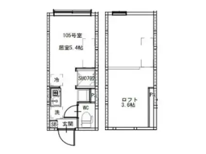 柳原二丁目5コーポ(ワンルーム/1階)の間取り写真