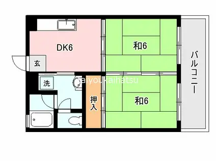騎射場温泉ビル(2DK/4階)の間取り写真