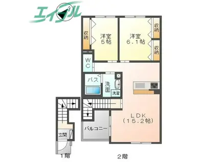 シンフォニーTOKIWA(2LDK/2階)の間取り写真