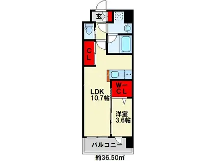 オーヴィジョンQULAS小倉金田(1LDK/10階)の間取り写真