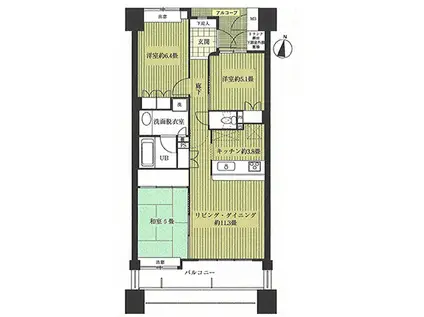 サーパス若里(3LDK/2階)の間取り写真