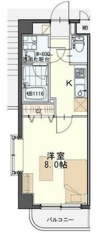 ボヌール・旭(1K/2階)の間取り写真