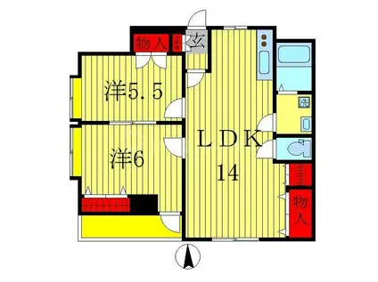 フォンテーヌ市川(2LDK/2階)の間取り写真