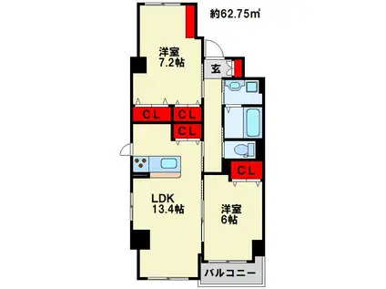 カーサ・グラン白銀(2LDK/3階)の間取り写真