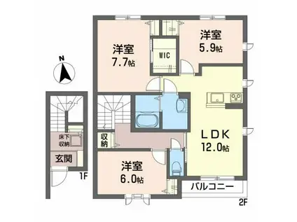 ヴィラーチェトレーズB(3LDK/2階)の間取り写真