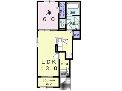 栗原志波姫館 参番館(1LDK/1階)の間取り写真