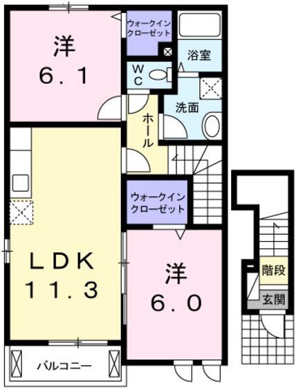 エテルノブライト(2LDK/2階)の間取り写真
